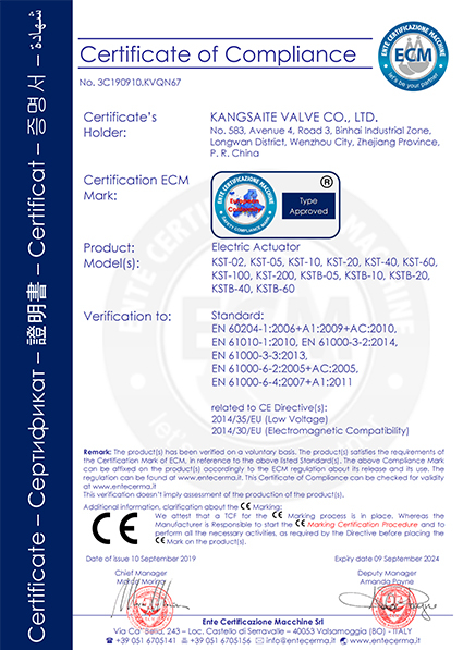 KST Electric actuator CE certificate