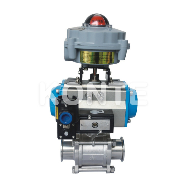 Sanitary Pneumatic 3 PCS Tri-clamped Ball Valve